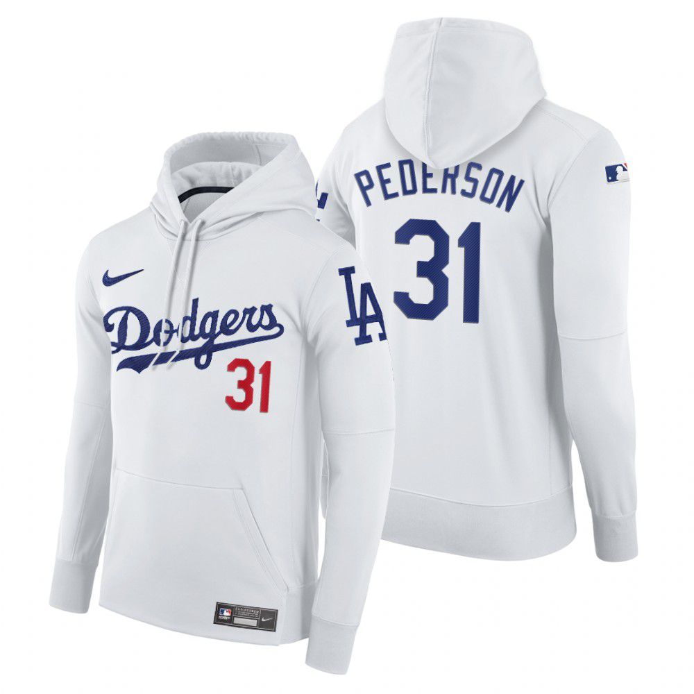 Men Los Angeles Dodgers #31 Pederson white home hoodie 2021 MLB Nike Jerseys